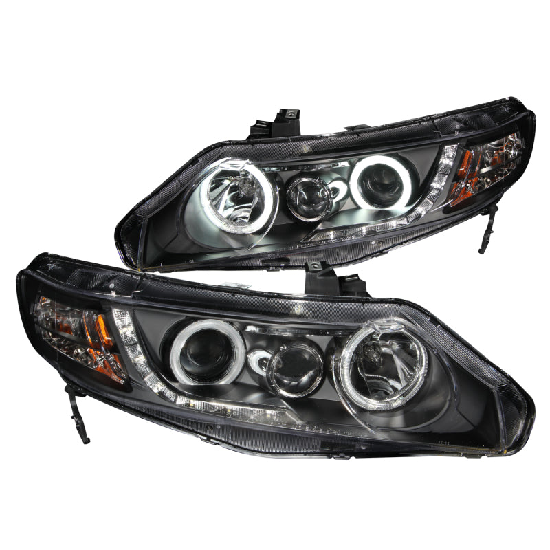 ANZO USA Honda Civic 4dr Projector Headlights W/ Halo Black Ccfl; 2006-2011 - eliteracefab.com