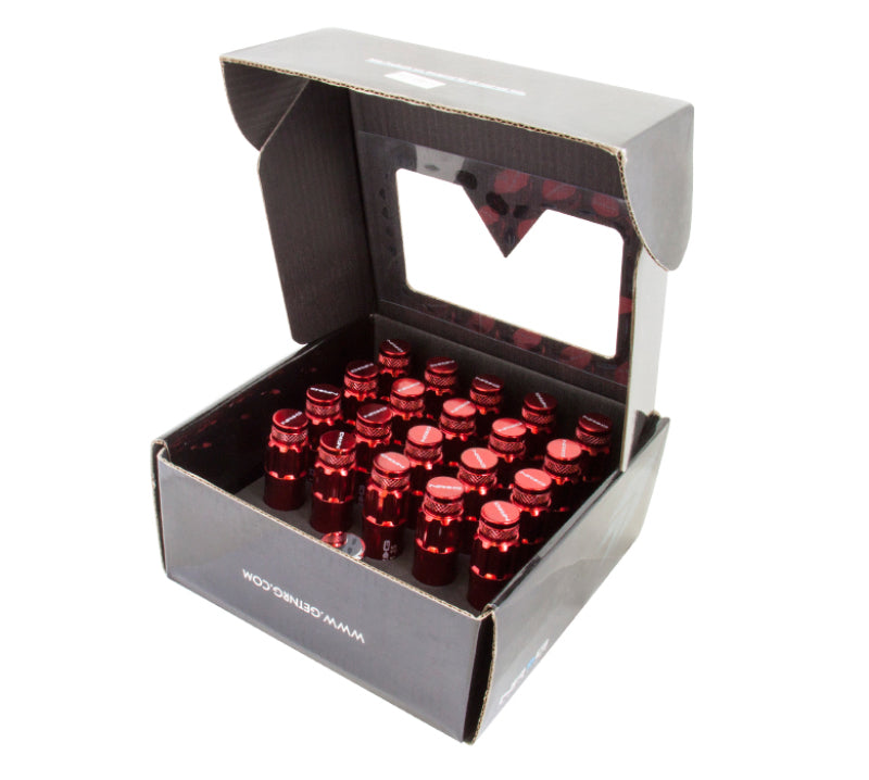 NRG 20-piece 700 Series M12 x 1.5 Steel Lug Nut and dust cap cover Set Red plus lock socket - eliteracefab.com