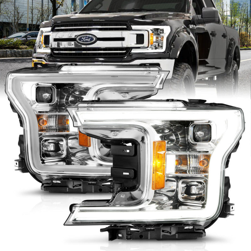 ANZO 18-19 Ford F-150 Projector Headlights w/Plank Style Switchback Chrome w/Amber ANZO