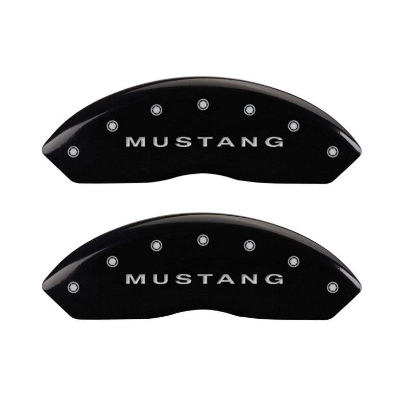 MGP 4 Caliper Covers Engraved Front Mustang Engraved Rear S197/GT Black finish silver ch - eliteracefab.com