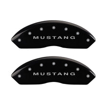 Load image into Gallery viewer, MGP 4 Caliper Covers Engraved Front Mustang Engraved Rear S197/Bar &amp; Pony Black finish silver ch MGP