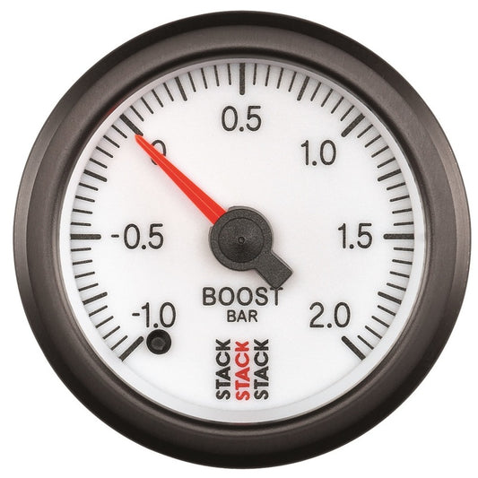 Autometer Stack 52mm -1 to +2 Bar (Incl T-Fitting) Pro Stepper Motor Boost Pressure Gauge - White ST3361