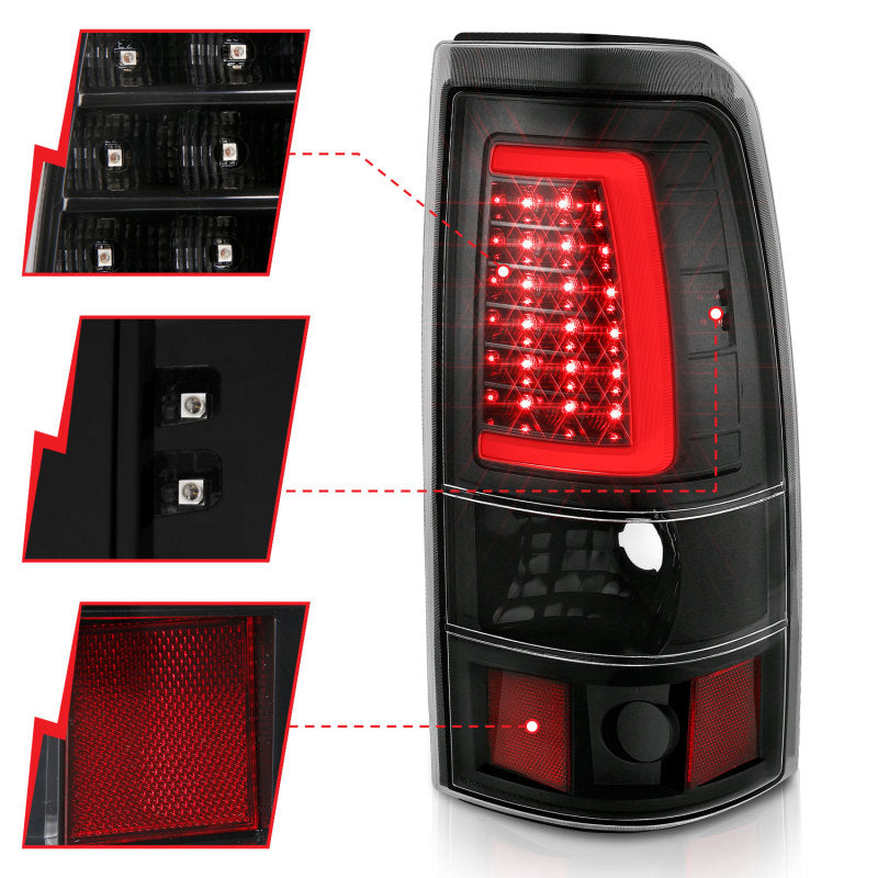 ANZO 1999-2002 Chevy Silverado 1500 LED Taillights Plank Style Black w/Clear Lens - eliteracefab.com