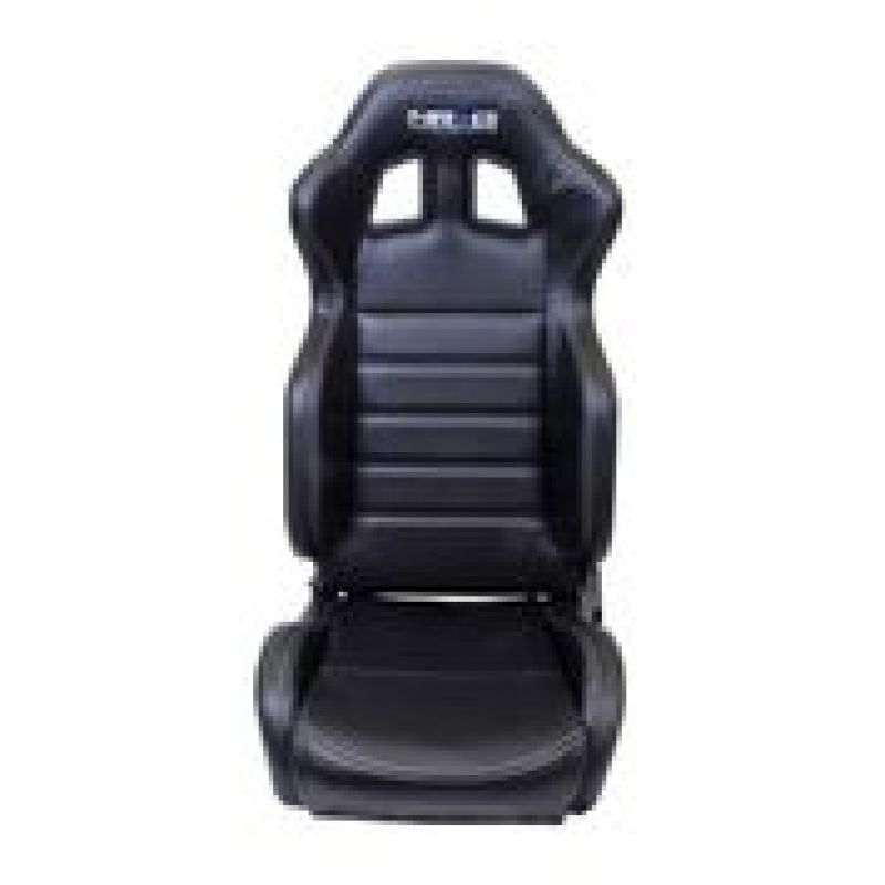 NRG Reclinable Sport Seats (Pair) PVC Leather w/NRG Logo - Black w/White Stitching - RSC-208L/R