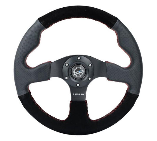 NRG Innovations 320mm Reinforced Racing Steering Wheel - Leather / Suede - Red Stitch – RST-012R/S-RS