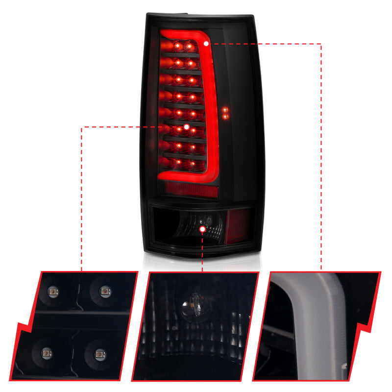 ANZO 2007-2014 Chevy Tahoe LED Taillight Plank Style Black w/Smoke Lens - eliteracefab.com