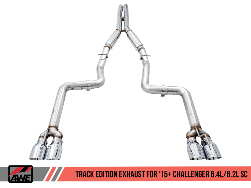 AWE Tuning 2015+ Dodge Challenger 6.4L/6.2L SC Track Edition Exhaust - Quad Chrome Silver Tips - eliteracefab.com