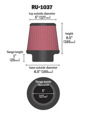 K&N Universal Clamp-On Air Filter 5in FLG / 6-1/2in B / 5in T / 6-1/2in H - eliteracefab.com