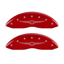 Load image into Gallery viewer, MGP 4 Caliper Covers Engraved Front &amp; Rear Style 1/Chrysler Wing Red finish silver ch