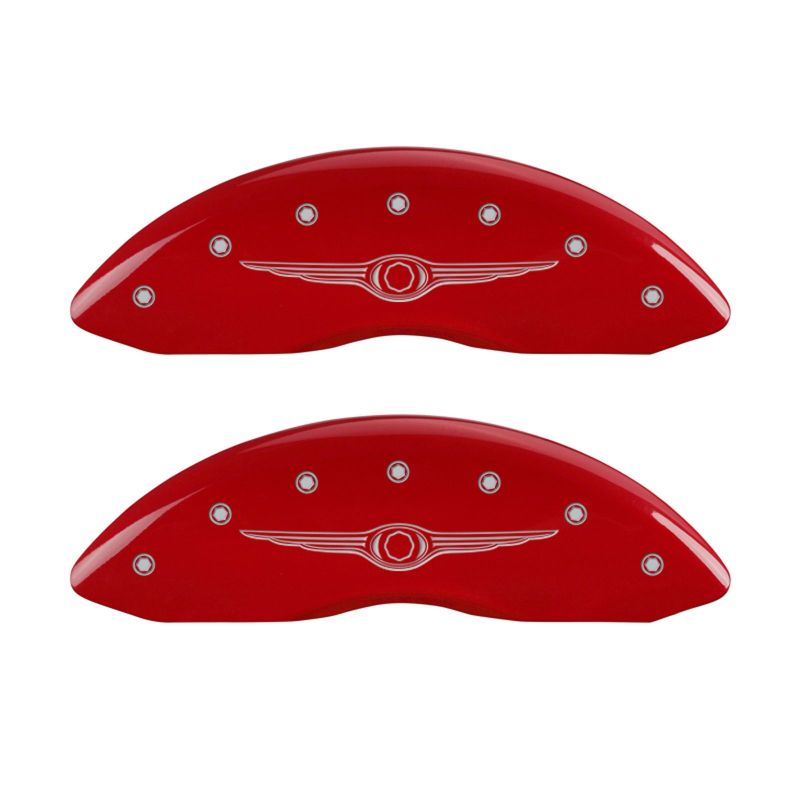 MGP 4 Caliper Covers Engraved Front & Rear Style 1/Chrysler Wing Red finish silver ch MGP
