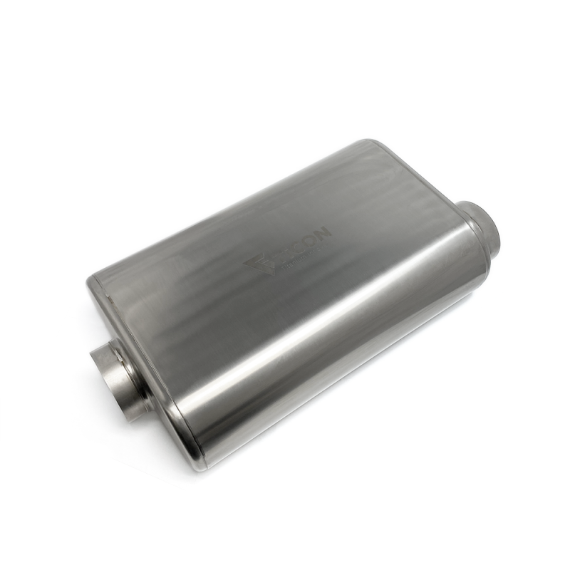 Ticon Industries 17in Overall Length 2.5in Thin Oval Titanium Muffler - 2.5in Center In/Offset Out Ticon