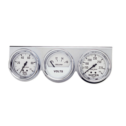 Autometer AutoGage 2-5/8in 0-100 PSI Oil Press/ 16 Volt / 130-280 Deg Water Temp - Chrome Bezel 2329