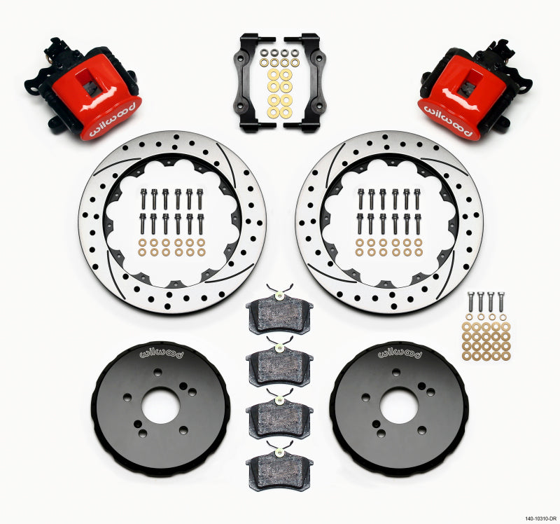 Wilwood Combination Parking Brake Rear Kit 12.88in Drilled Red Honda S2000 - eliteracefab.com