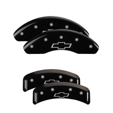 Load image into Gallery viewer, MGP 4 Caliper Covers Engraved Front &amp; Rear Bowtie Black finish silver ch MGP