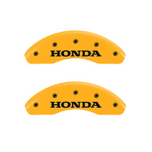 Load image into Gallery viewer, MGP 4 Caliper Covers Engraved Front &amp; Rear Honda Yellow Finish Black Char 1998 Honda Prelude MGP