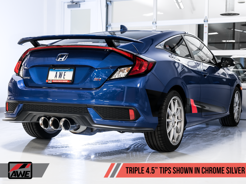 AWE Tuning 2016+ Honda Civic Si Touring Edition Exhaust w/Front Pipe & Triple Chrome Silver Tips - eliteracefab.com