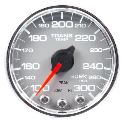Autometer Spek-Pro Gauge Trans Temp 2 1/16in 300f Stepper Motor W/Peak & Warn Slvr/Chrm P34221