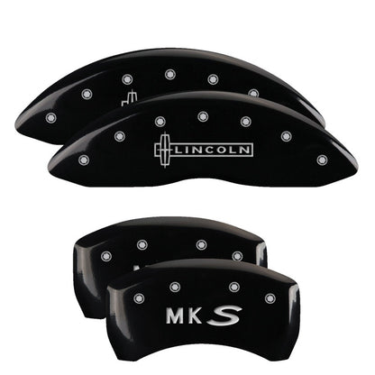 MGP 4 Caliper Covers Engraved Front Lincoln Engraved Rear MKS Black finish silver ch MGP