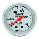 AutoMeter GAUGE; FUEL PRESSURE; 2 1/16in.; 100PSI; MECHANICAL; ULTRA-LITE