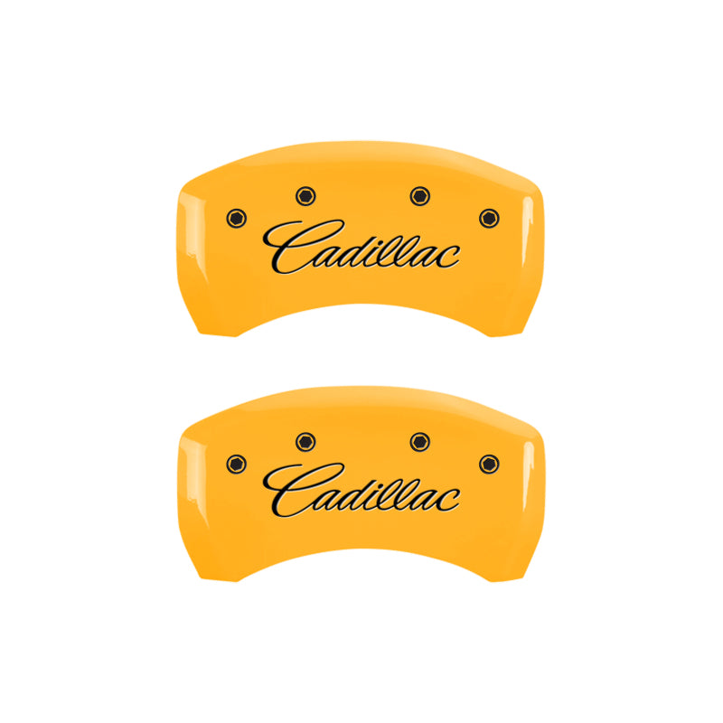 MGP 4 Caliper Covers Engraved Front Cursive/Cadillac Engraved Rear CTS Black finish silver ch MGP