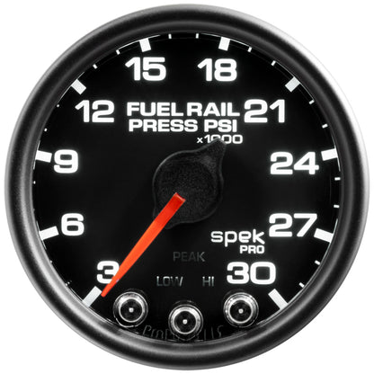 Autometer Spek-Pro Gauge Rail Press 2 1/16in 30Kpsi Stepper Motor W/Peak & Warn Blk/Blk P32132