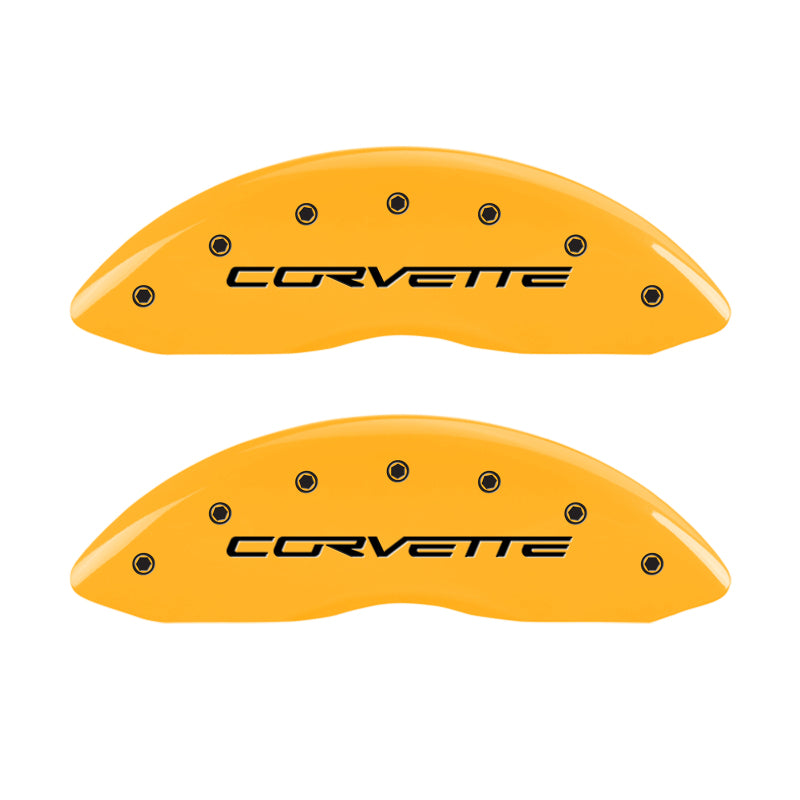 MGP 4 Caliper Covers Engraved Front & Rear C6/Corvette Yellow finish black ch - eliteracefab.com