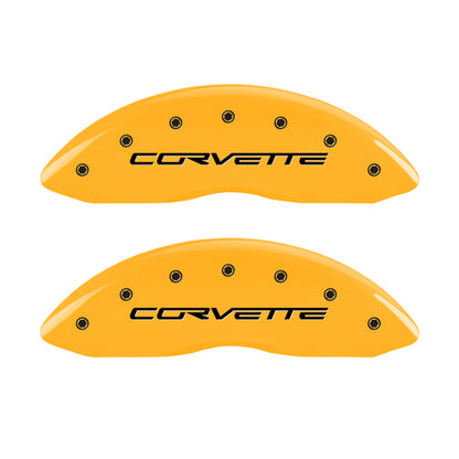 MGP 4 Caliper Covers Engraved Front & Rear C6/Corvette Yellow finish black ch - eliteracefab.com