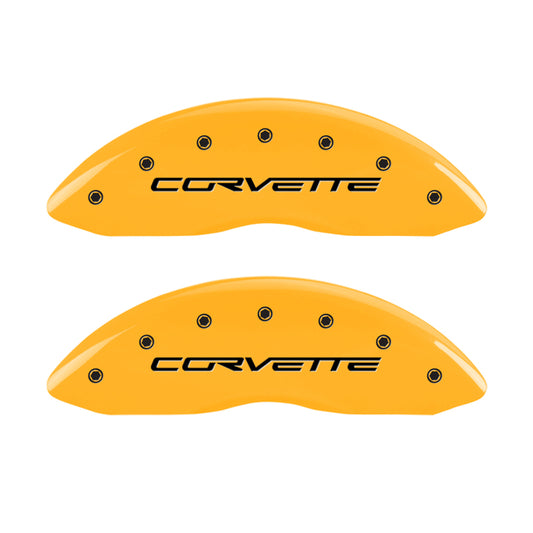 MGP 4 Caliper Covers Engraved Front & Rear C6/Corvette Yellow finish black ch - eliteracefab.com