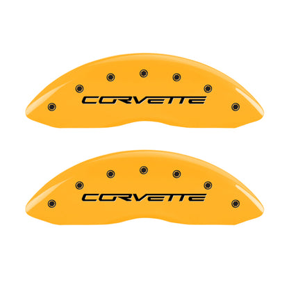 MGP 4 Caliper Covers Engraved Front & Rear C6/Corvette Yellow finish black ch MGP