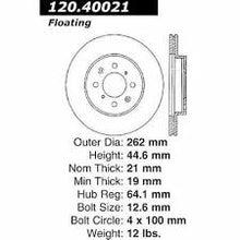 Load image into Gallery viewer, CENTRIC ACURA INTEGRA/EL / HONDA CIVIC/DEL SOL/FIT/INSIGHT FRONT PREMIUM ROTOR, 120.40021 - eliteracefab.com