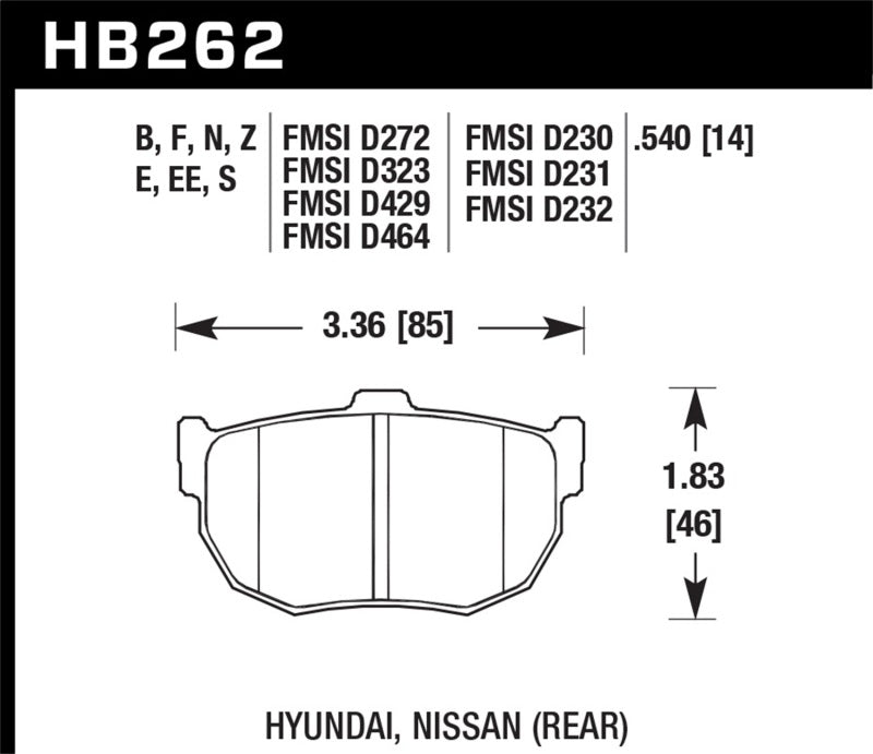 Hawk 1998-2000 Hyundai Elantra HPS 5.0 Rear Brake Pads - eliteracefab.com