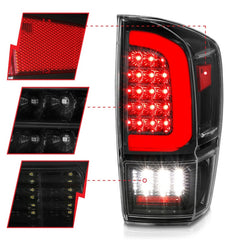 ANZO 16-21 Toyota Tacoma LED Tail Lights - w/ Light Bar Sequential Black Housing & Clear Lens - eliteracefab.com
