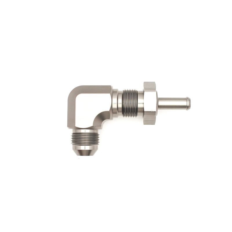 DeatschWerks 8AN Male Flare To 5/16in. Male Barb Bulkhead Adapter 90-Degree (Incl. Nut) - eliteracefab.com