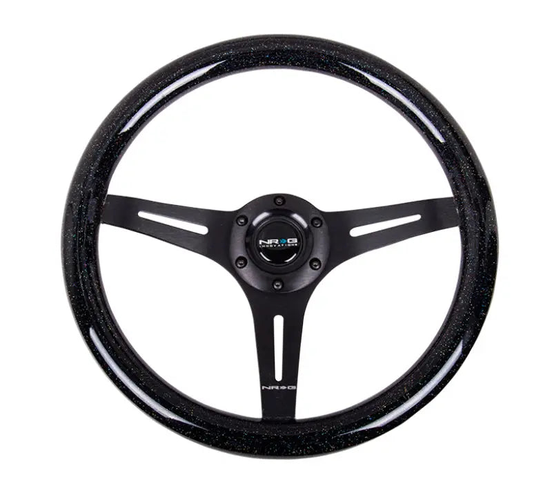 NRG Classic Wood Grain Steering Wheel 350mm black 3-Spokes Black Sparkled Color Grip - eliteracefab.com