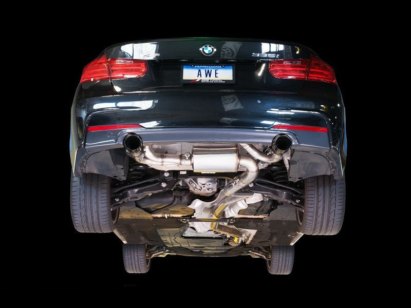 AWE Tuning BMW F3X 335i/435i Touring Edition Axle-Back Exhaust - Chrome Silver Tips (102mm) - eliteracefab.com