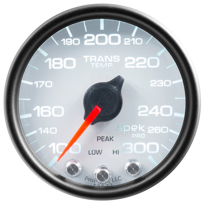 Autometer Spek-Pro Gauge Trans Temp 2 1/16in 300f Stepper Motor W/Peak & Warn Wht/Blk P34212