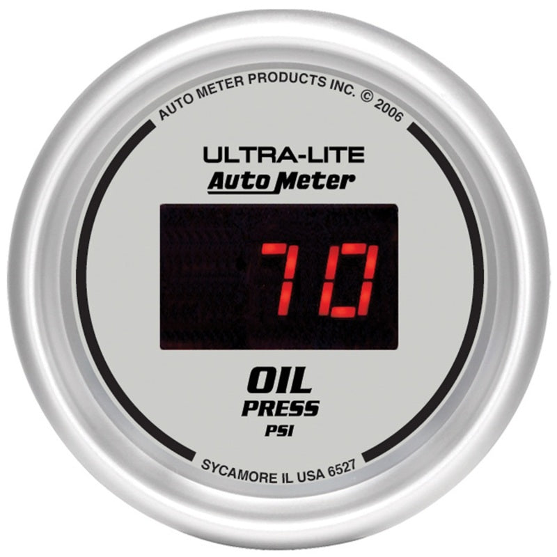 Autometer Ultra-Lite 2-1/16in 100PSI Silver Dial Digital Oil Pressure Gauge w/ Red LED 6527