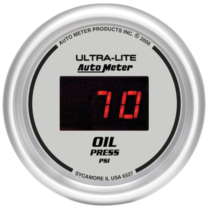 Autometer Ultra-Lite 2-1/16in 100PSI Silver Dial Digital Oil Pressure Gauge w/ Red LED 6527