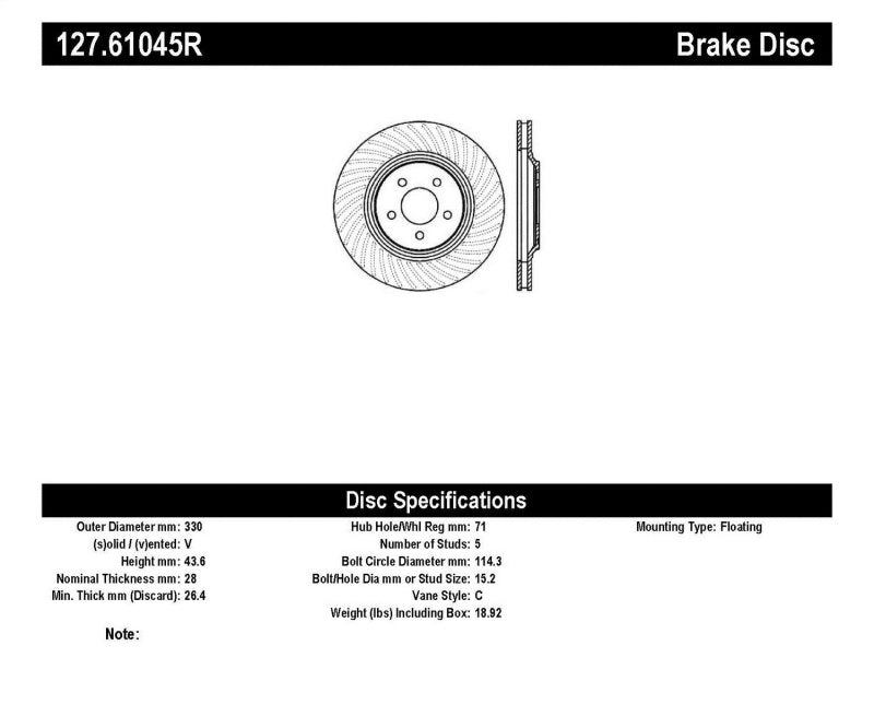 STOPTECH 94-04 FORD MUSTANG SVT COBRA SLOTTED & DRILLED SPORT FRONT RIGHT BRAKE ROTOR, 127.61045R - eliteracefab.com