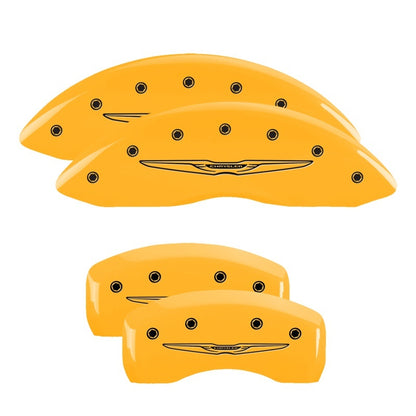MGP 4 Caliper Covers Engraved Front & Rear Style 2/Chrysler Wing Yellow finish black ch MGP