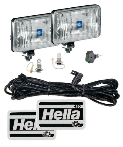 Hella 450 H3 12V SAE/ECE Fog Lamp Kit Clear - Rectangle (Includes 2 Lamps) - eliteracefab.com