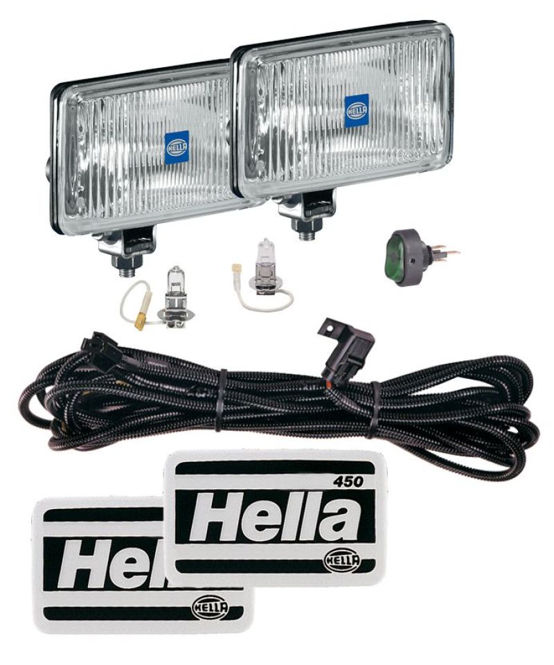 Hella 450 H3 12V SAE/ECE Fog Lamp Kit Clear - Rectangle (Includes 2 Lamps) - eliteracefab.com