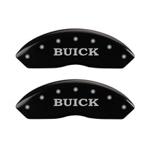 Load image into Gallery viewer, MGP 4 Caliper Covers Engraved Front Buick Engraved Rear Buick Shield Black finish silver ch