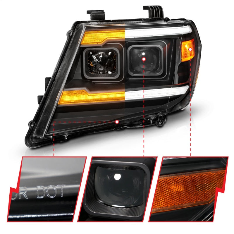 ANZO 09-20 Nissan Frontier Black Projector Plank Style DRL w/ Switchback & Sequential LED DRL ANZO