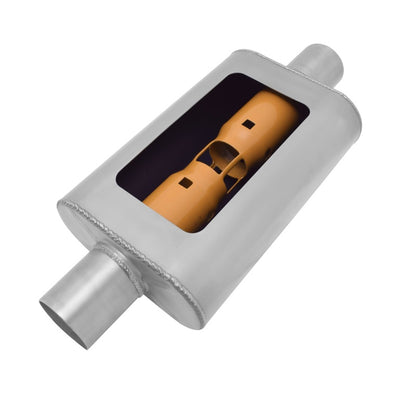 Gibson MWA Superflow Center/Center Oval Muffler - 4x9x14in/2.5in Inlet/2.5in Outlet - Stainless Gibson