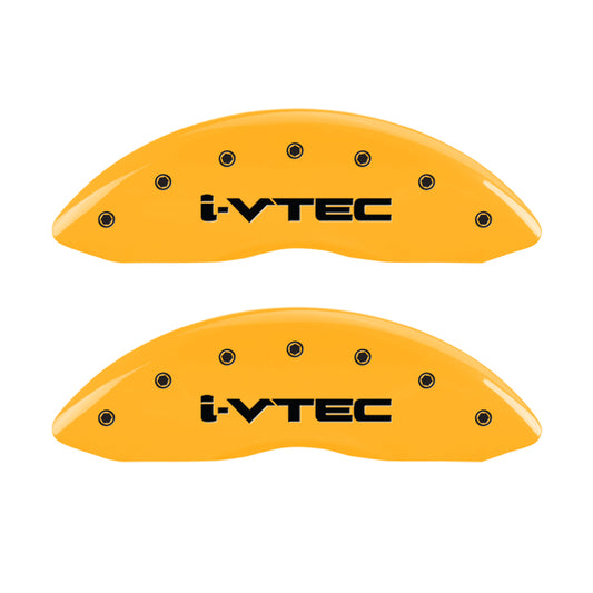 MGP 4 Caliper Covers Engraved Front & Rear I-Vtec Yellow Finish Black Char 2017 Acura ILX MGP