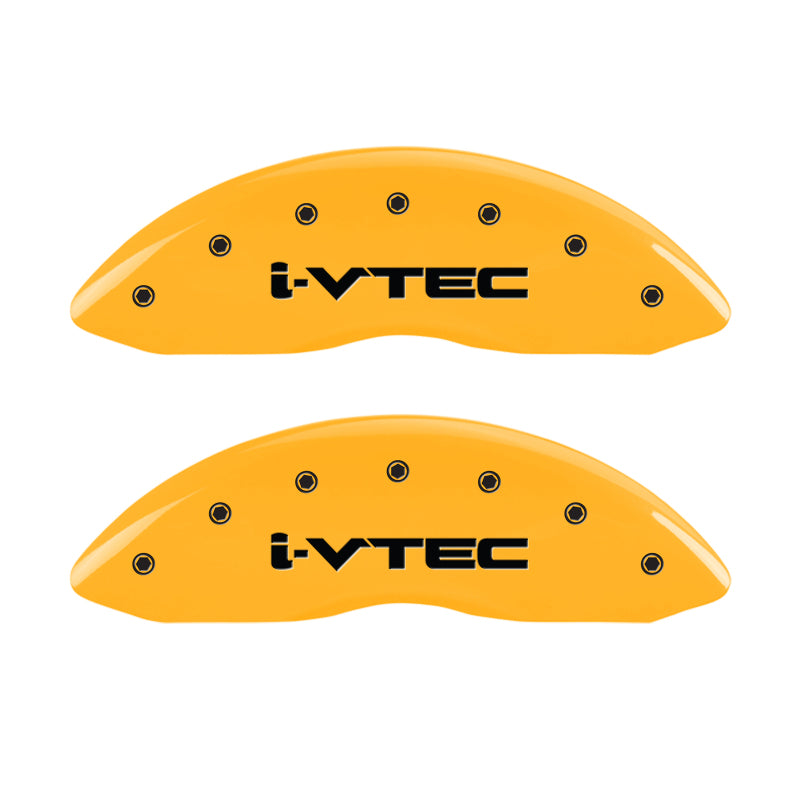 MGP 4 Caliper Covers Engraved Front & Rear I-Vtec Yellow Finish Black Char 2017 Acura MDX MGP