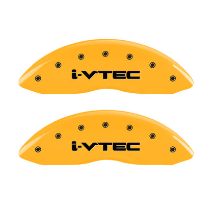 MGP 4 Caliper Covers Engraved Front & Rear I-Vtec Yellow Finish Black Char 2017 Acura RDX MGP