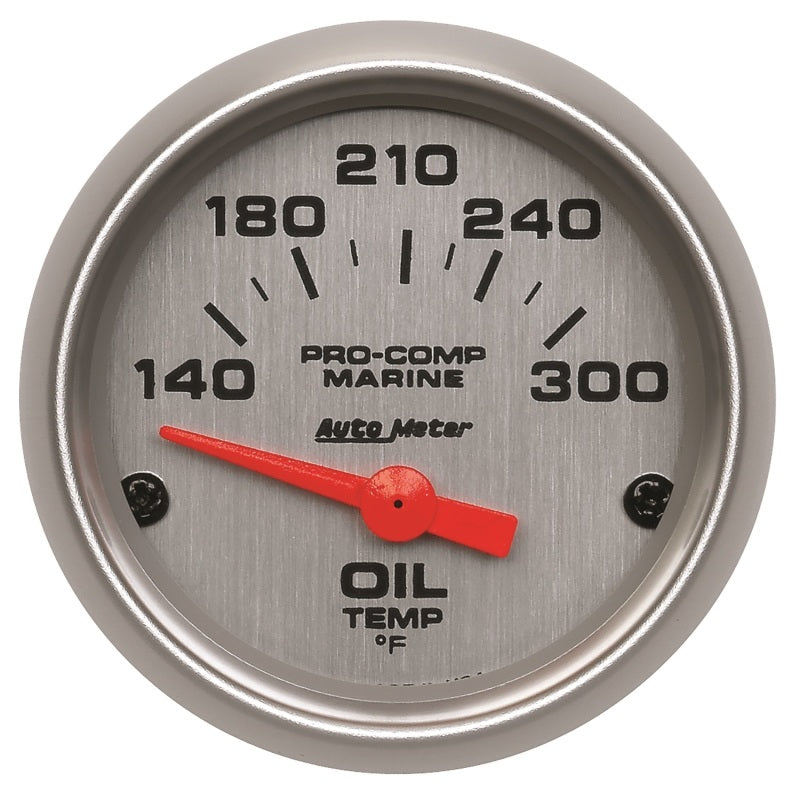 Autometer Marine Silver Ultra-Lite 2-1/16in Electric Oil Temperature Gauge 140-300 Deg F 200764-33