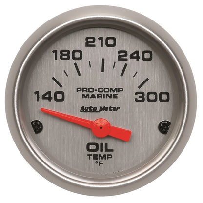 Autometer Marine Silver Ultra-Lite 2-1/16in Electric Oil Temperature Gauge 140-300 Deg F 200764-33